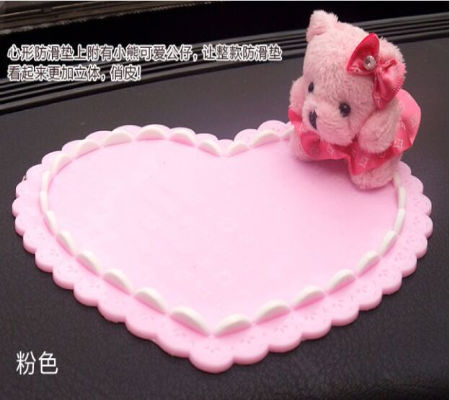 小熊粉紅心形硅膠墊